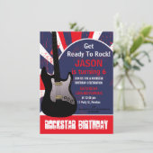 Boys Rock Star Guitar Birthday Invitation Kaart (Staand voorkant)