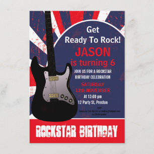 Boys Rock Star Guitar Birthday Invitation Kaart
