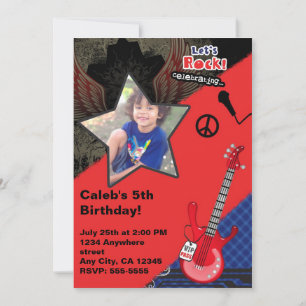Boys Rock Star Rocker Rocker Photo Invitation Kaart