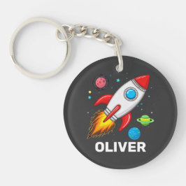 Boys Rocket Outerspace Schattige gepersonaliseerd Sleutelhanger