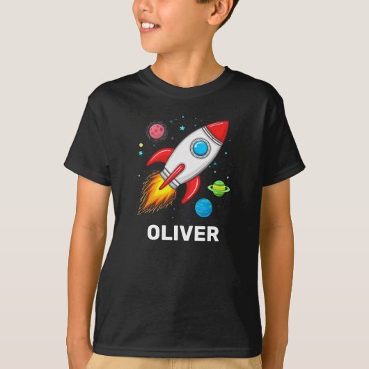 Boys Rocket Outerspace Schattige gepersonaliseerd T-shirt (Voorkant)