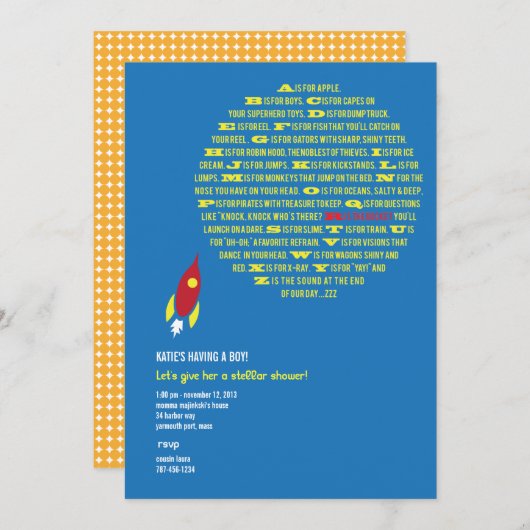 Boys Rocket Stellar Shower Invitations Kaart (Voorkant / Achterkant)