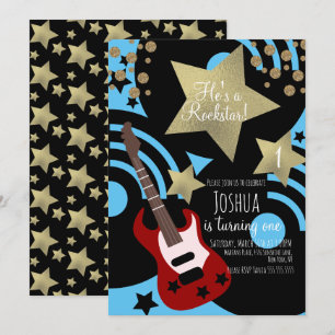 Boys Rockstar Guitar Faux Gold Star Rock Kaart
