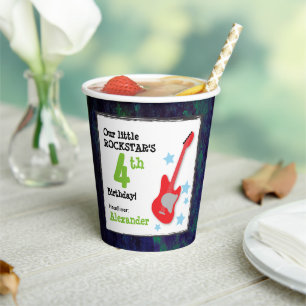 Boy's Rockstar Verjaardag met Rode Gitaar Papieren Bekers