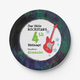 Boy's Rockstar Verjaardag met Rode Gitaar Papieren Bordje