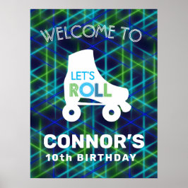 Boys Roller Skating Birthday Let's Roll Poster