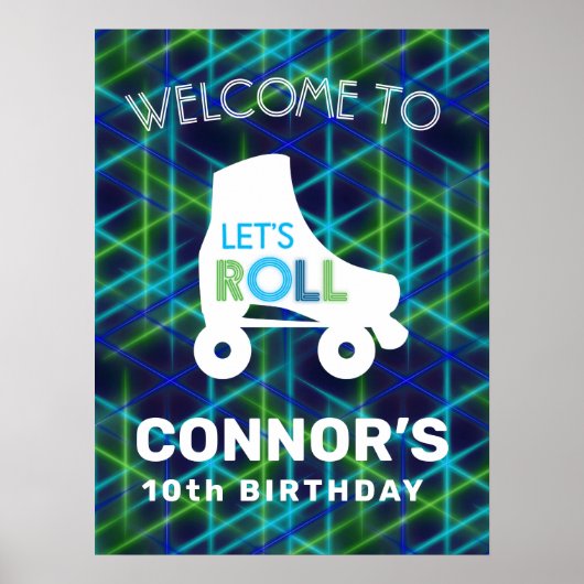 Boys Roller Skating Birthday Let's Roll Poster (Voorkant)