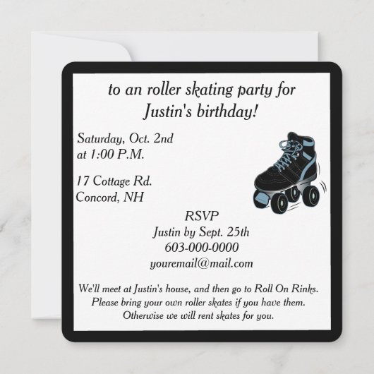 Boys Roller Skating Birthday Party Invitation Kaart (Achterkant)