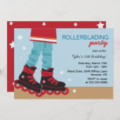 Boys Rollerblading Birthday Party Kaart (Voorkant / Achterkant)