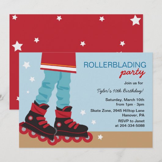Boys Rollerblading Birthday Party Kaart (Voorkant / Achterkant)