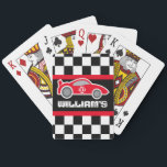 Boys roodbruine sportwagen speelkaarten<br><div class="desc">Speelkaartspel voor de motorsport Een perfect cadeau voor sportautomaten,  rally drivers en backseat drivers. Pas deze set aan met jouw naam en leeftijd of speciaal nummer. Op dit moment leest William's. Eenvoudig ontworpen door Sarah Trett.</div>
