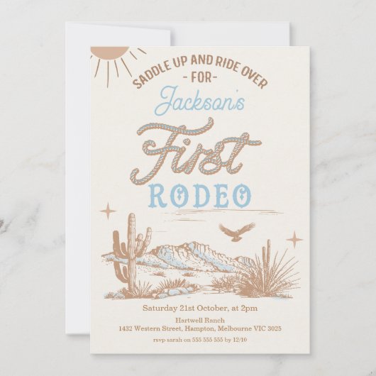  Boys Rope Tekst Eerste Rodeo 1e Verjaardag Kaart (Voorkant)