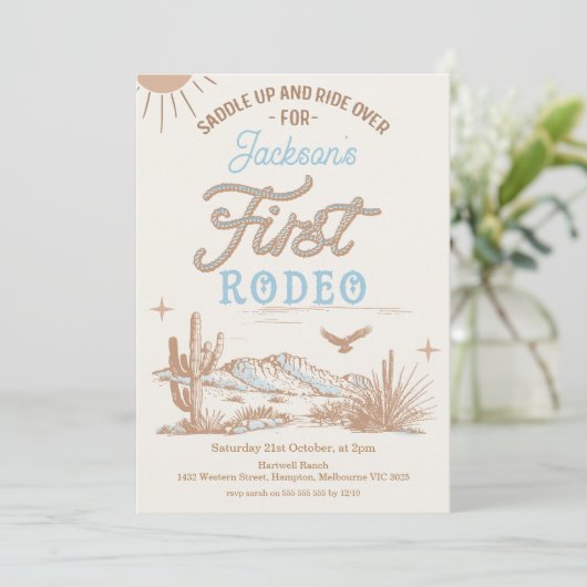  Boys Rope Tekst Eerste Rodeo 1e Verjaardag Kaart (Staand voorkant)