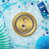 Boys Royal Blue Gold Prince Baby shower Papieren Bordje (Feest)