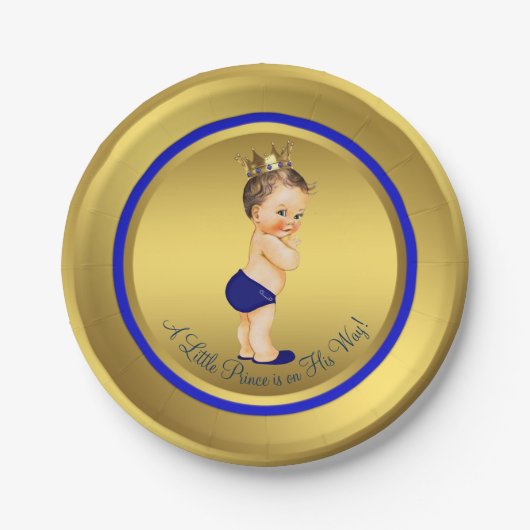 Boys Royal Blue Gold Prince Baby shower Papieren Bordje (Voorkant)