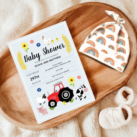 Boys Rustic Blue Boerderij Tractor Baby shower Kaart