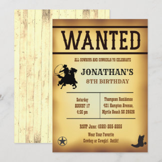 Boys Rustic Brown Yellow Wanted Birthday Kaart