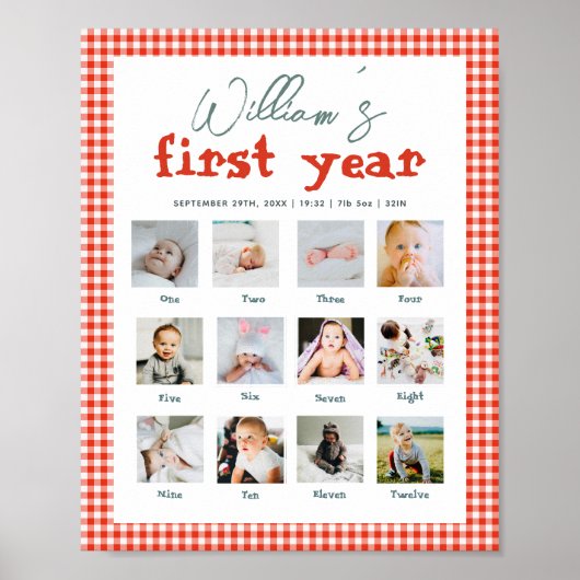 Boys Rustic Farm First Year Birthday Photo Collage Poster (Voorkant)