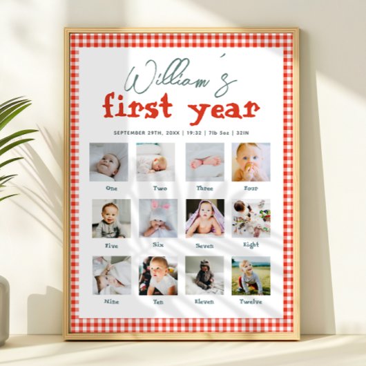 Boys Rustic Farm First Year Birthday Photo Collage Poster