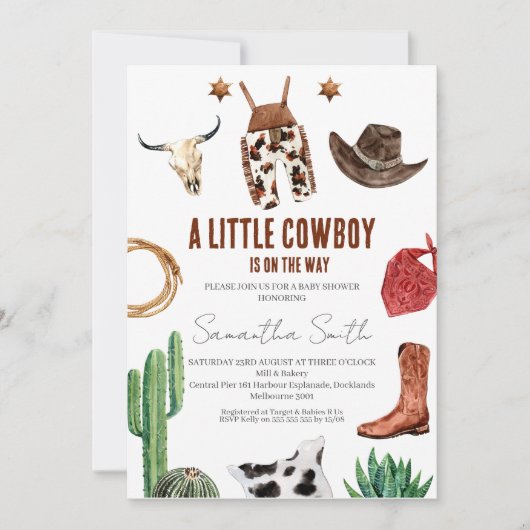 Boys Rustic Little Cowboy Baby shower Kaart (Voorkant)