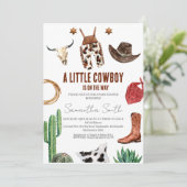 Boys Rustic Little Cowboy Baby shower Kaart (Staand voorkant)