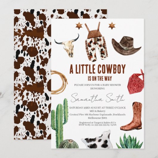 Boys Rustic Little Cowboy Baby shower Kaart (Voorkant / Achterkant)