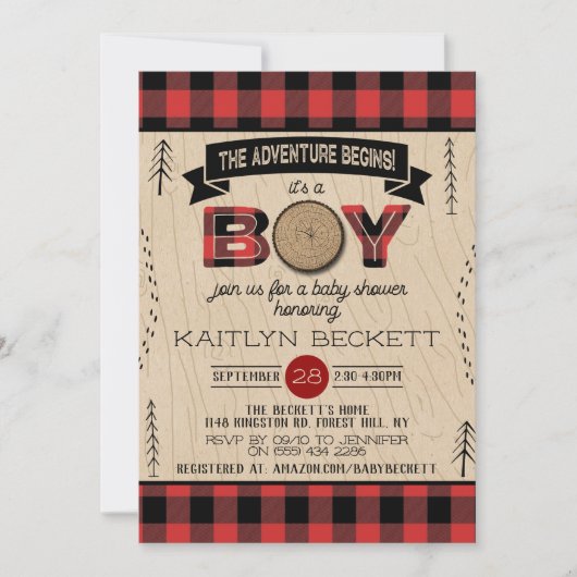 Boys Rustic Pset Lumberjack Baby shower Kaart (Voorkant)