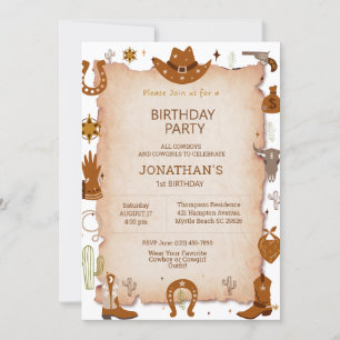 Boys Rustic Western 1e verjaardag Kaart
