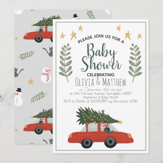 Boys Rustige kerstboomstaren Baby shower Kaart (Voorkant / Achterkant)