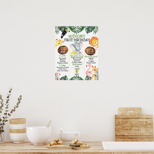 Boys Safari 1st Birthday Milestone Poster (Keuken)