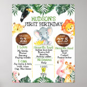 Boys Safari 1st Birthday Milestone Poster (Voorkant)