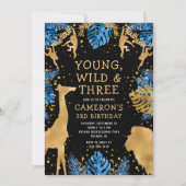 Boys Safari 3rd Birthday Blue Gold Black Kaart (Voorkant)