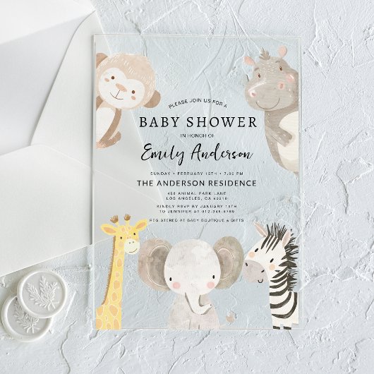 Boys Safari Animals Baby shower Acryl Uitnodigingen