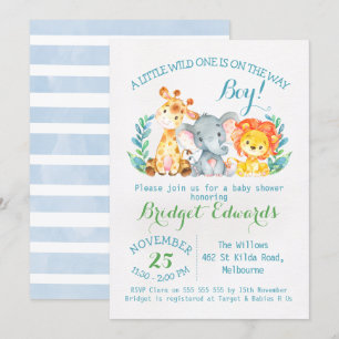 Boy's Safari Animals Baby shower Kaart