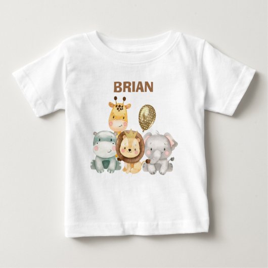 Boy's Safari Dieren Ballon Verjaardag Shirt (Voorkant)