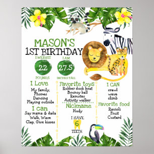 Boys Safari First Birthday Milestone Poster