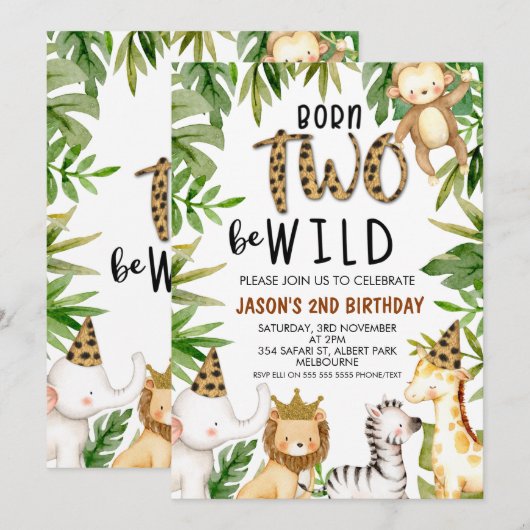Boys Safari Two Wild Birthday Invitation Kaart (Voorkant / Achterkant)