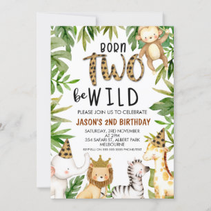 Boys Safari Two Wild Birthday Invitation Kaart