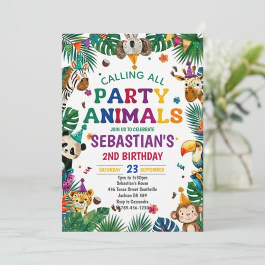 Boys Safari Two Wild Birthday Invitation Kaart (Staand voorkant)