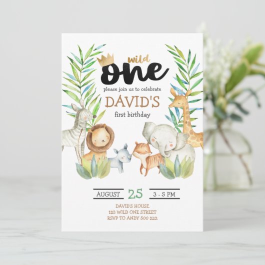 Boys Safari Wild One Oerwoud Verjaardag Kaart (Staand voorkant)