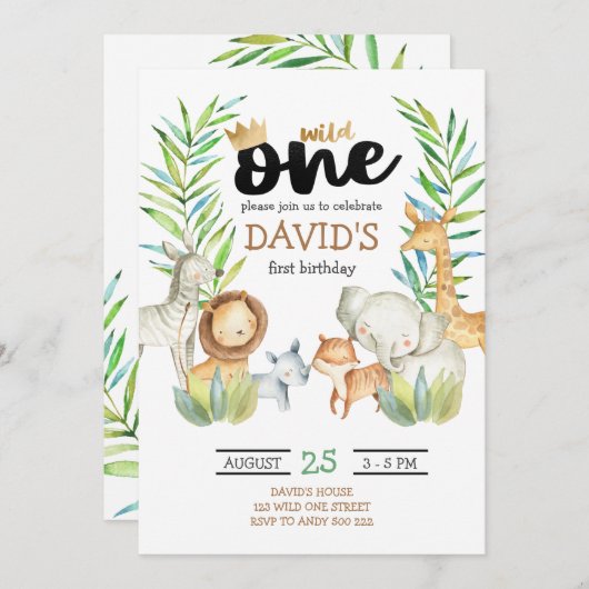 Boys Safari Wild One Oerwoud Verjaardag Kaart (Voorkant / Achterkant)