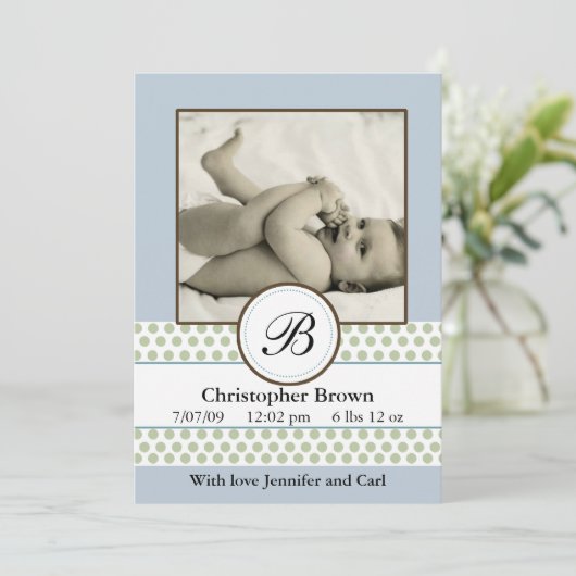 Boys Sage Stippen Birth Announding Aankondiging (Staand voorkant)