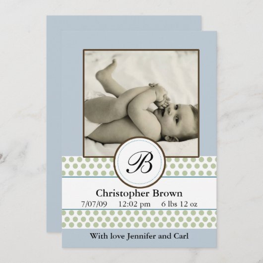 Boys Sage Stippen Birth Announding Aankondiging (Voorkant / Achterkant)