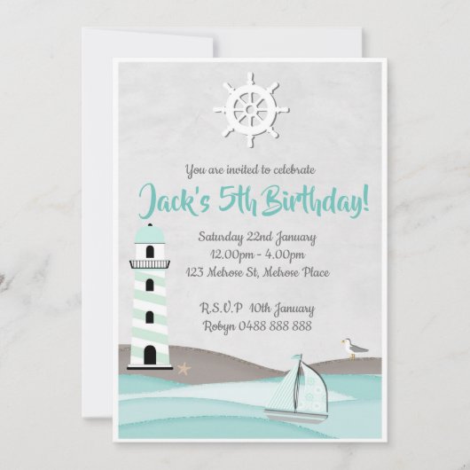 Boys Sail Invitation Boat Birthday party nodigt u  Kaart (Voorkant)
