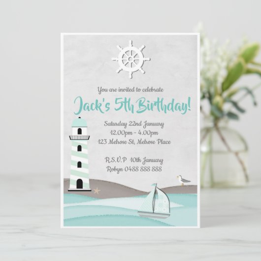 Boys Sail Invitation Boat Birthday party nodigt u  Kaart (Staand voorkant)