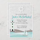 Boys Sail Invitation Boat Birthday party nodigt u  Kaart (Voorkant / Achterkant)