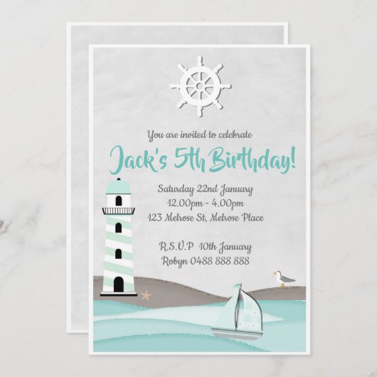 Boys Sail Invitation Boat Birthday party nodigt u  Kaart (Voorkant / Achterkant)