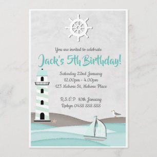 Boys Sail Invitation Boat Birthday party nodigt u  Kaart