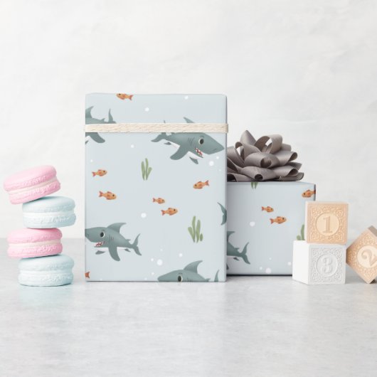 Boys Schattig Blauw Onder het Zee Shark Kids Verja Cadeaupapier (Baby Shower)