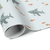 Boys Schattig Blauw Onder het Zee Shark Kids Verja Cadeaupapier (Rol Hoek)